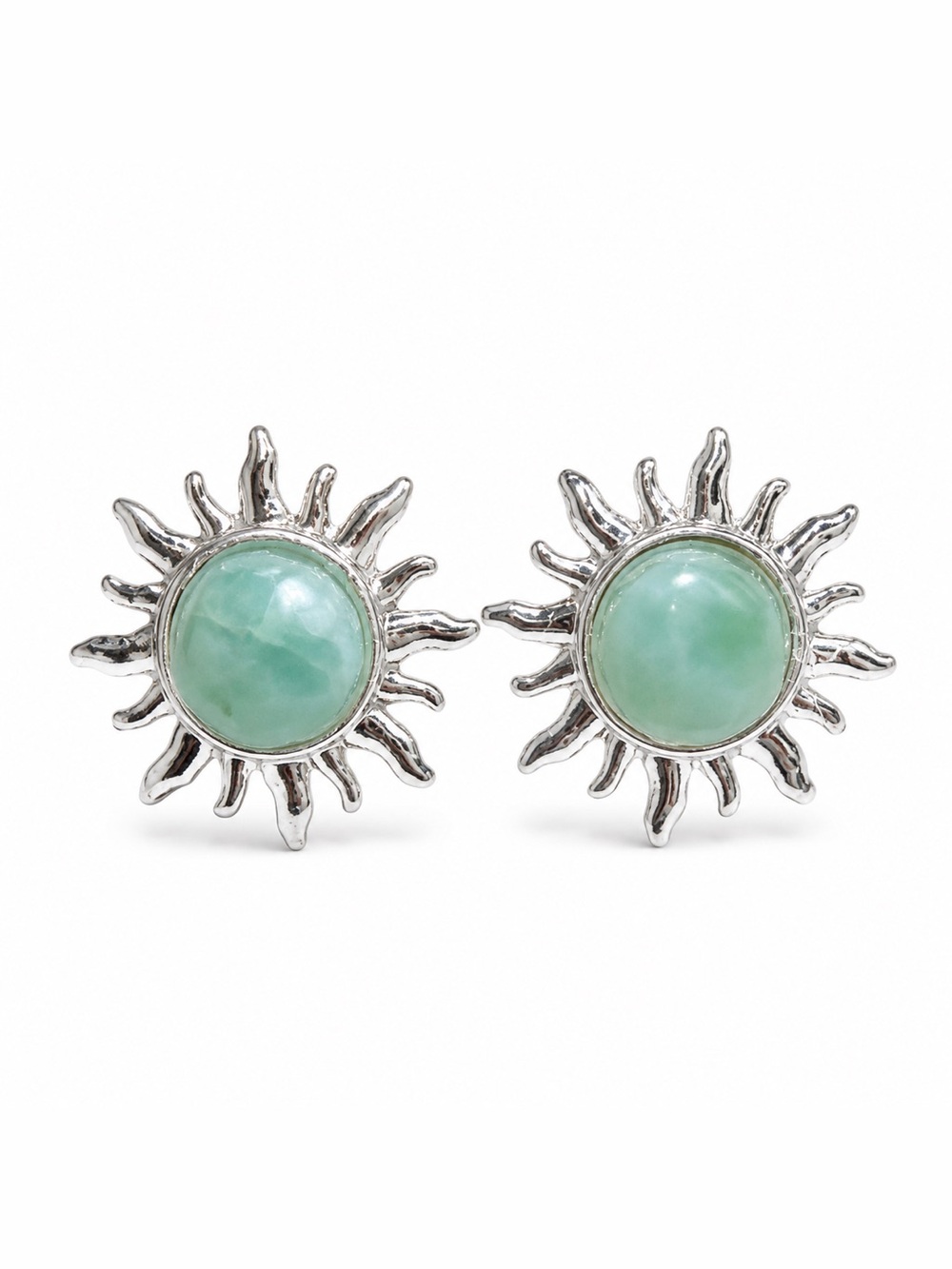 Sterling Silver  Sunburst Stud Earrings with Larimar Stone